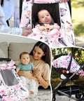 Girls Car Seat Cover Pea Pod Infant Canopy With Dual Windows And Breathable Mesh Lightweight Polyester with floral design