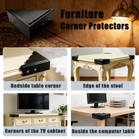 Heavy Duty Black Metal Corner Guards Set Of Four, Built Like A Tank Industrial Edge Protectors For Bedside Table And TV Cabinet.