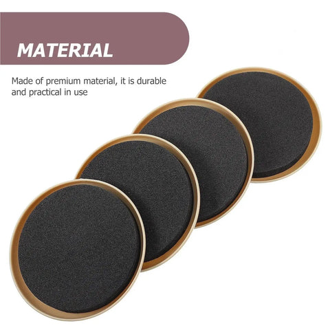 Heavy Duty Furniture Sliders For Hardwood Floors And Carpets 100 Pack Eva Moving Pads on display, durable black EVA pads in gold edging.