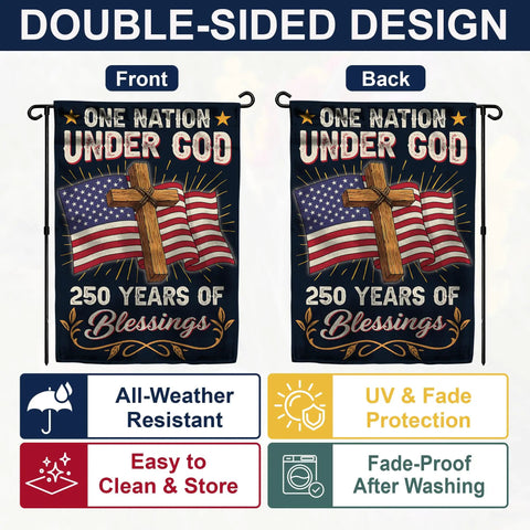 All American 250th Anniversary Garden Flag For Outdoor Use One Nation Under God Cross Design Double Sided Weatherproof