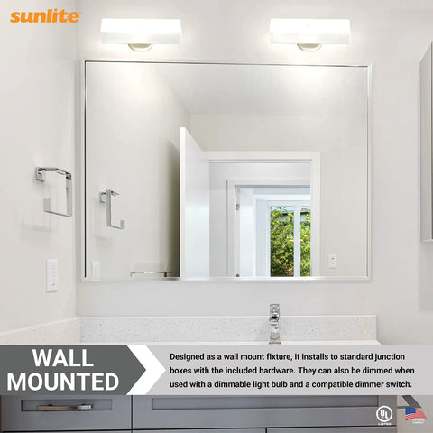 Bathroom with Lit Dual Socket Vanity Light Fixture With Frosted Glass Shade For Wall Mount Bathrooms above mirror