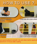 Instructions for using Premium Water Based Wood Stain In Deep Teak Hue for DIY woodworking application steps.