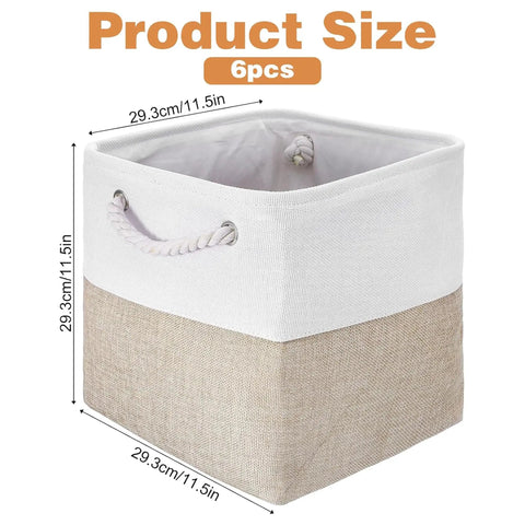 Heavy Duty Foldable Linen Storage Cubes 6 Pack with nifty rope handles, measuring 29.3cm, for organizing toys and clothes.