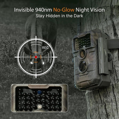 E6 WiFi Trail Camera Non Cellular With External Antenna Stable WiFi On Site App Viewing Grab And Go 64MP 1296P HD attached to tree