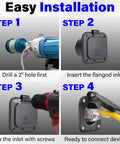 Easy installation steps for Badass NEMA 15 Amp Flanged RV Shore Power Inlet 5 15 125 Volt 2 Pole 3 Wire with power tools.