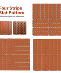 Interlocking Plastic Deck Tiles For Outdoor Spaces 36 Pieces 12x12 Inch Brown Waterproof All Weather Patio Tiles four stripe pattern