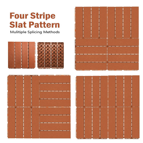 Interlocking Plastic Deck Tiles For Outdoor Spaces 36 Pieces 12x12 Inch Brown Waterproof All Weather Patio Tiles four stripe pattern