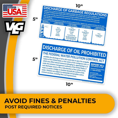 Two Pack Vessel Placards Set 5 By 10 Inch Must Have Marine Regulatory Compliance Stickers For Garbage And Oil Discharge