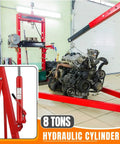 Heavy Duty Hydraulic Engine Hoist Cherry Picker 4400 Lbs Capacity Folding Crane Lifter With Telescopic Boom in use with engine.