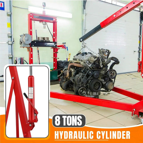 Heavy Duty Hydraulic Engine Hoist Cherry Picker 4400 Lbs Capacity Folding Crane Lifter With Telescopic Boom in use with engine.