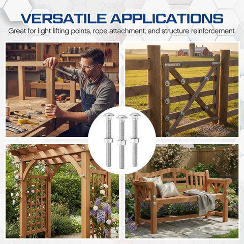 Three Eighths Inch By Three And A Half Inch Carriage Bolt Kit With Beefy Heavy Duty Build Includes 30 Carriage Bolts 30 Flat Washers And 30 Hex Nuts For Exterior Decks Gazebos Pergolas And Other Tough Outdoor Projects, galvanized bolts for wood gate and pergola
