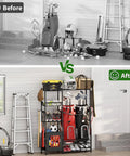 Before and After All In One Sports Gear Organizer For Home Garage Club And Basement With Dual Golf Bag Storage Rack