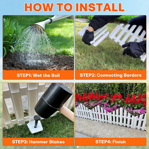 Steps for installing No Dig Garden Edging Border Set 13 Ft Landscape Edging Pearl White 9.3 Inch Tall 14 Piece with Stakes