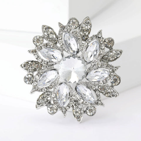 Blue Center Gem Rhinestone Flower Brooch For Women Eight Color Inlay Crystal Pins Jewelry Accessory For Office Party Casual Wear