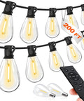 Image of 200 Ft LED Outdoor String Lights With Remote 74 Plus 2 Shatterproof Bulbs Dimmable Timer And 3 Modes