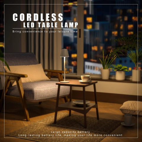 Cozy room with LED Cordless Table Lamp With 4000mAh Rechargeable Battery Three Brightness Levels Metal Shell Minimalist Design