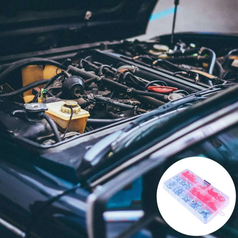 Premium 100 Piece Zerk Grease Nipples Kit With Caps Plus High Temp Wear Resistant Iron And PE Fittings, clear organizer in engine bay