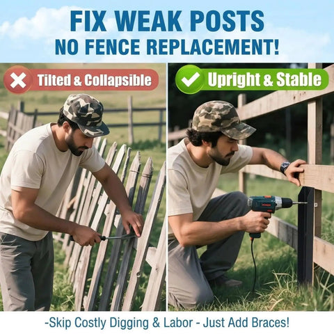 Heavy Duty Fence Post Repair Kit With Ground Anchor Spike No Dig Easy Install Support Stake for tilted or broken wood posts
