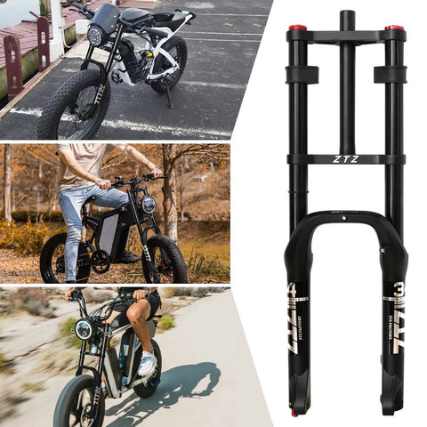 26 Inch Fat Tire Front Fork With Air Suspension For Mountain Bikes, 180mm Travel, 135mm Hub shown with bikes