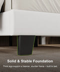 Full Size Bed Frame With Headboard White Upholstered Velvet Platform Bed Built Like A Tank With Solid Wood Slats Rock Solid Support No Box Spring Required No Fuss Setup For Modern Spaces showing solid black legs for stable support.