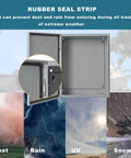 Heavy Duty Waterproof Electrical Enclosure 16 X 12 X 8 Inches Outdoor Weatherproof Junction Box With Reinforced Lock showing rubber seal strip for dust and rain resistance.