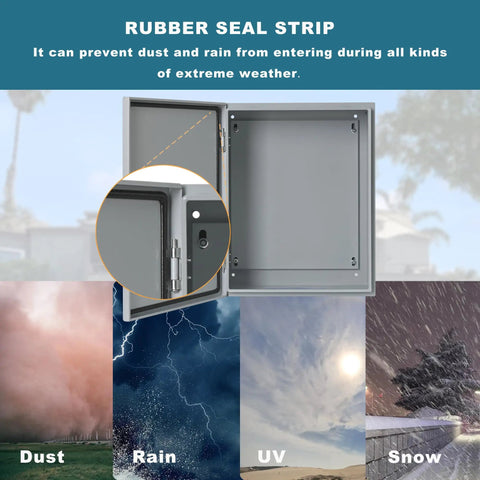 Heavy Duty Waterproof Electrical Enclosure 16 X 12 X 8 Inches Outdoor Weatherproof Junction Box With Reinforced Lock showing rubber seal strip for dust and rain resistance.