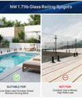Image showing 8 Pack T304 Stainless Steel Glass Railing Spigots No Drill Black Spigots Clamps installed by a pool in low wind area.