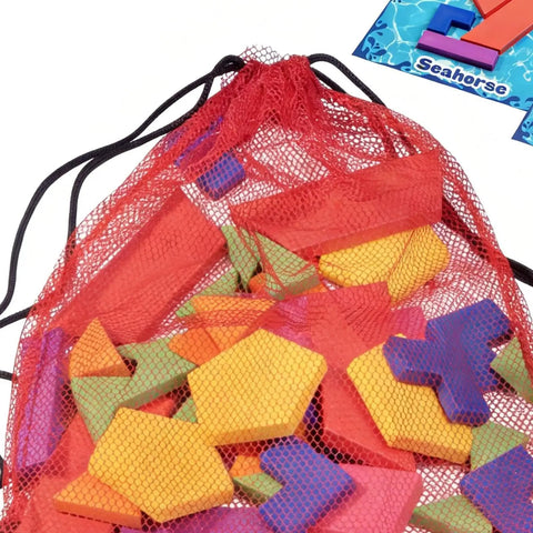 Floating Underwater Dive Set For Pool And Beach Fun A Kid Friendly Sink And Retrieve Water Play Challenge Kit in red mesh bag