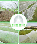 DIY Greenhouse Hoops Kit For Grow Tunnels with netting over crops in garden setup illustration and multiple views