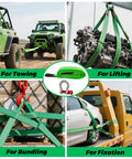 Lift Sling Straps 2 Inch by 6.5 Foot Web Sling Set used for towing, lifting, bundling, and fixation with D Ring Shackles