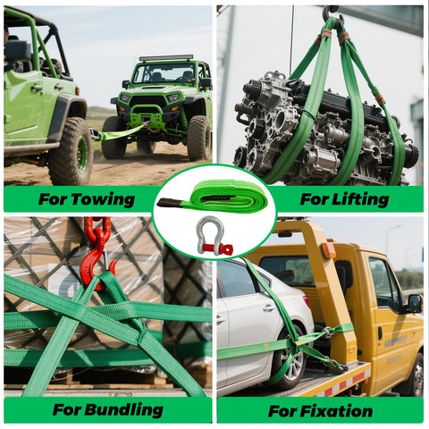 Lift Sling Straps 2 Inch by 6.5 Foot Web Sling Set used for towing, lifting, bundling, and fixation with D Ring Shackles