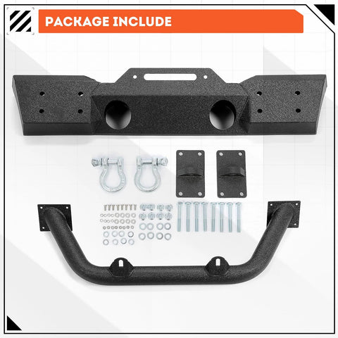 ECOTRIC stubby front bumper for Jeep Wrangler JK/JL/Gladiator with fog-light housing and D-rings, powder-coated black steel