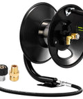 Image of Heavy Duty Pressure Washer Hose Reel 100 Ft With Manual Crank, Steel Construction, Swivel Arm, 3/8" NPT Outlet, 4000 PSI