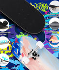 Beginner Friendly 31 Inch Pro Complete Longboard Skateboard For Riders Of All Ages Ocean Color With 7 Layer Canadian Maple Deck Double Kick Concave For Smooth Cruising And Quick Rides, showcasing features like waterproof grip tape and heat transfer printing pattern.