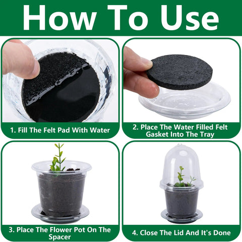 Instruction steps for using 10 Pack Self Watering Seed Starter Pots With Humidity Dome, 6.5 By 3.5 Inch Auto Watering Plant Nursery Pots