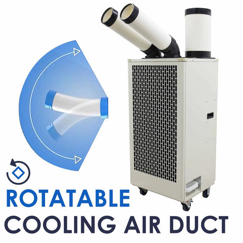 Industrial Grade Portable AC 15,400 BTU Tough As Nails Spot Cooler With Twin Hose, featuring rotatable cooling air duct.