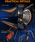 Practical details of Powerful 2500 Watt Fat Tire Electric Bike For Adults And Teens with ergonomic seat and 7-speed gear.