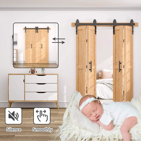 60x84 Bi Fold Barn Door Set With 66 Inch Hardware Kit For Four Doors No Assembly Easy Install Solid Spruce Wood Folding Doors