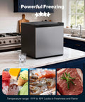 Compact Upright Freezer Delivering 1.1 Cu Ft Of Legit Cold Storage Perfect For Offices Bedrooms And Campers, shown with food items.