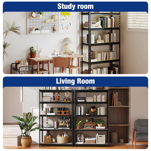 Beefy Heavy Duty Garage Storage Shelf System With 2180 Lbs Total Capacity Five Tier Adjustable Steel Shelves in study and living room