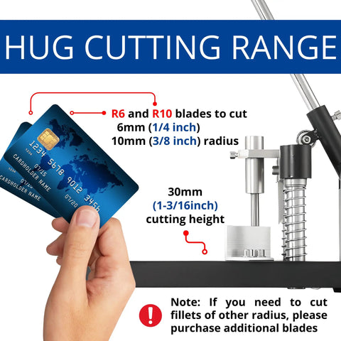 Built Tough Heavy Duty Corner Rounder Cutter Machine In Black With R6mm And R10mm Radius, showcasing card cutting range.