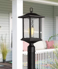 Outdoor Dusk to Dawn Post Light 21 Inch Exterior Lamp Post Lantern With Pier Mount Base Black Cast Aluminum And Water Glass