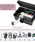 Large Outdoor Electrical Box Waterproof Weatherproof Enclosure Black For Protecting Extension Cords Plugs Sockets Timers And Power Strips Made From Heavy Duty Plastic Measures 12.5 By 8.5 By 5 Inches open with power strip and timer
