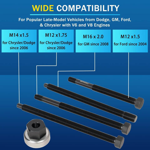 Threaded rods and nut bearing from 5Pcs Harmonic Balancer Installer Tool Set With Long Reach Crank Pulley Damper Puller Kit Pro Grade