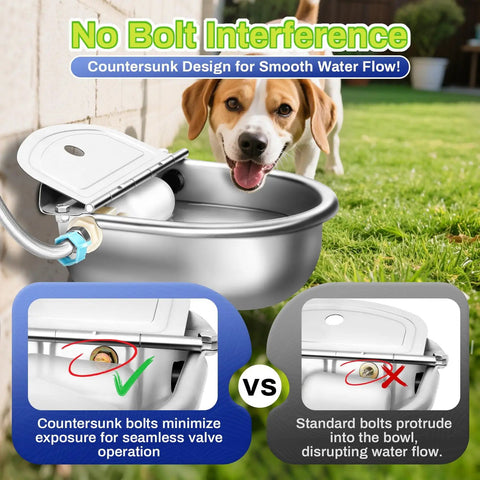 Top Shelf Automatic Animal Water Bowl With Stainless Steel Body, Dual Float Valve And 71 Inch Hose For Farm No Sweat Setup, Self Fill Kit for smooth water flow design.