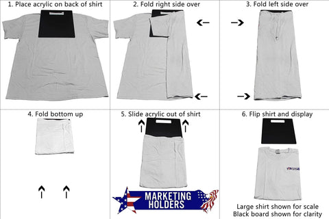 Shirt Folding Board 10 By 12 Inch Acrylic Plastic Laundry Organizer For Retail Stores Laundromats And Travelers Sleek Clear Finish, folding steps shown.