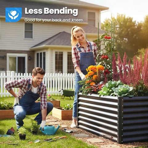 Galvanized Raised Garden Bed 6x3x2 Ft Extra Tall 22.4 Inches Deep Planter Box in backyard with people gardening