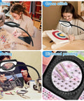 5X Real Glass Floor Magnifier With Light And Stand in use for crafting, cross stitch, modeling, diamond painting with 4.7 inch lens