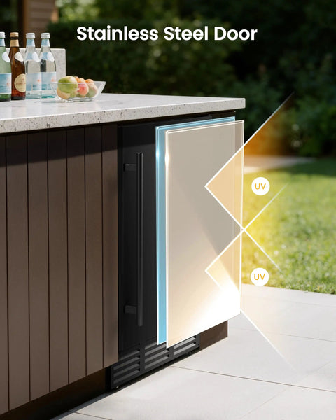 180 Can Beverage Refrigerator With Under Counter Design 24 Inch Outdoor Fridge In Black Stainless Steel Built In