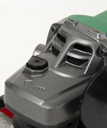 Close-up of Beefy 4.5 Inch Angle Grinder With 10.5 Amp Motor, Paddle Switch, showing metal and plastic housing details.